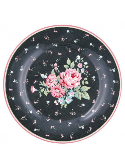 Prato de Sobremesa Cinza Escuro Com Flores