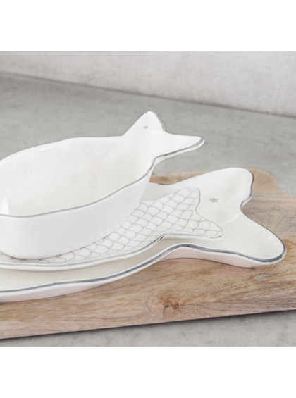 Prato de Peixe Branco Quadriculado com Linhas Cinzas - Bastion