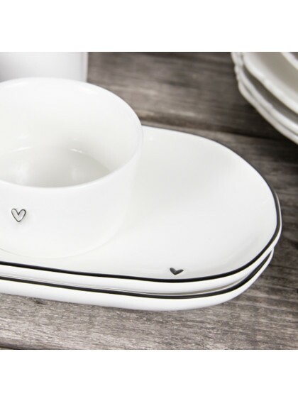 Prato Oval Branco com Borda Preta e Coração - Bastion