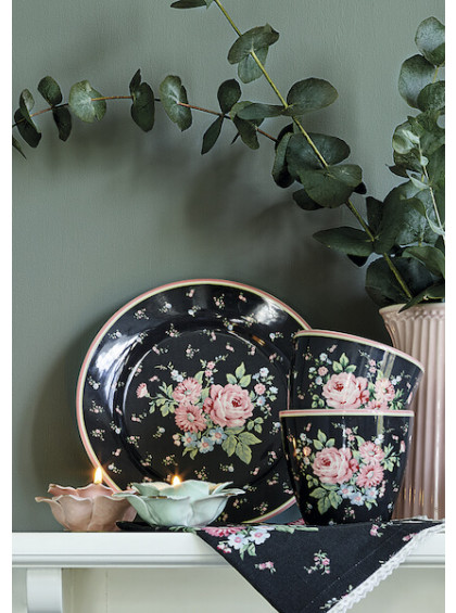 Prato de Sobremesa Cinza Escuro Com Flores