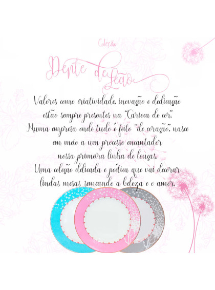 Prato de Jantar de Porcelana Rosa Dente de leão - Carioca De Cor