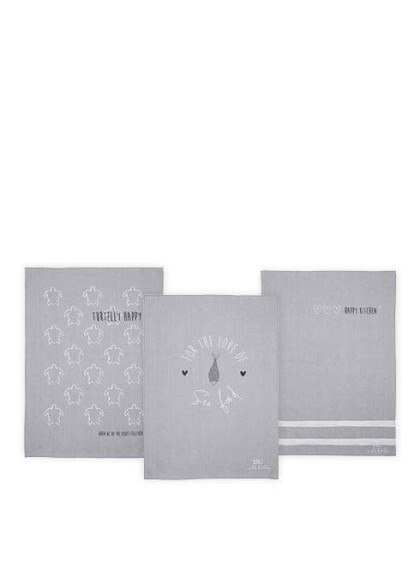 kit 3 Toalhas de Cozinha Cinza e Branco - Bastion