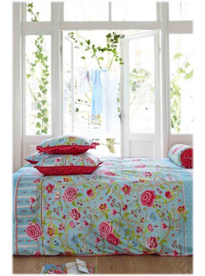 Almofada Rolinho Garden Azul com Vermelho 