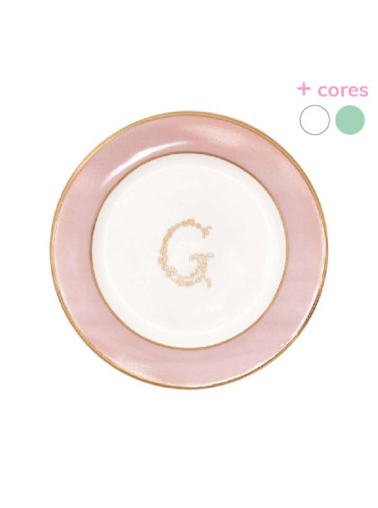 Prato de Pão Rosa e Branco com detalhe em Ouro