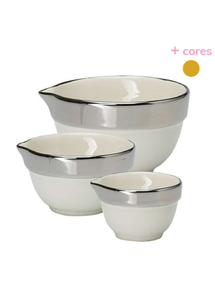 Conjunto 3 Bowls Branco com Prata