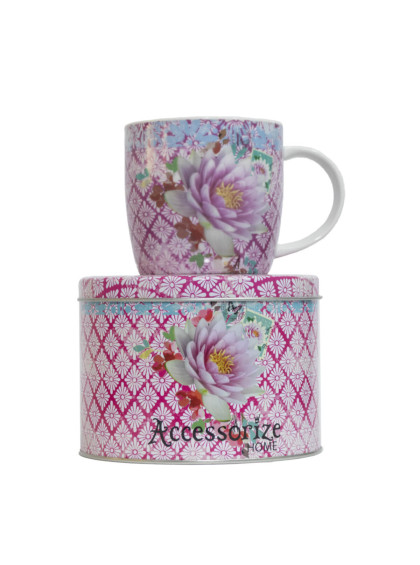Kit Caneca c/ Lata Rosa com Flor de Porcelana/ Aluminio 340 ml - Accessorize