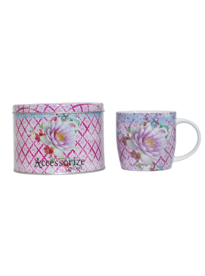 Kit Caneca c/ Lata Rosa com Flor de Porcelana/ Aluminio 340 ml - Accessorize