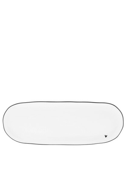 Prato Oval Branco com Borda Preta e Coração - Bastion