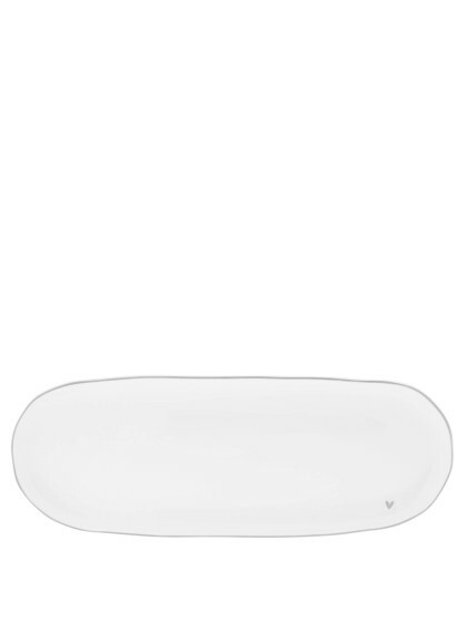 Prato Oval Branco com Borda Cinza e Coração - Bastion