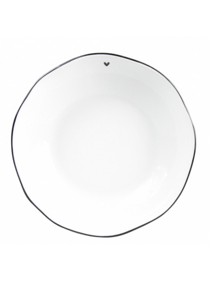 Prato de Sopa Branco com Borda Preta e Coração - Bastion