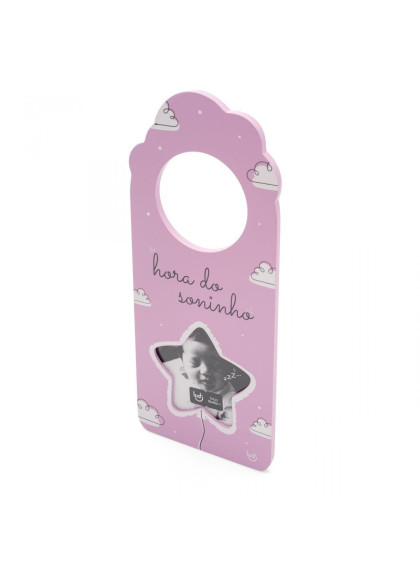 Aviso de Porta com Foto Bebê Rosa