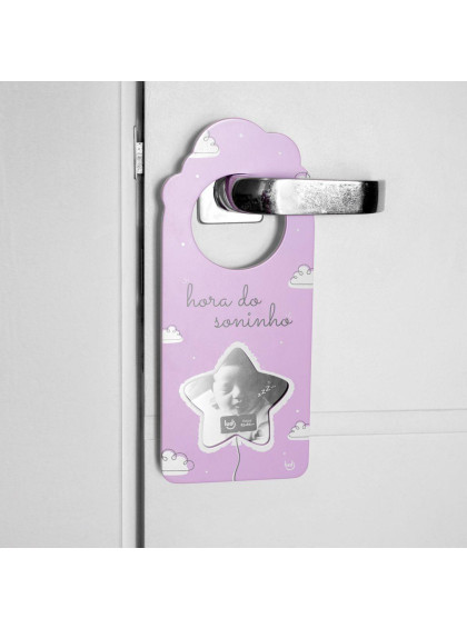Aviso de Porta com Foto Bebê Rosa