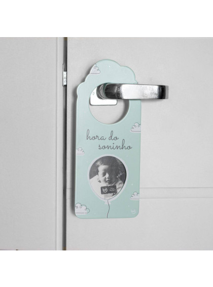 Aviso de Porta com Foto Bebê Verde