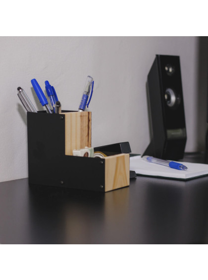 Porta-lápis Duplo Básico c/ Pinus Preto