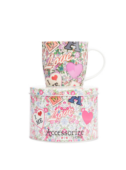 Kit Caneca c/ Lata Rosa Love de Porcelana/ Aluminio 340 ml - Accessorize