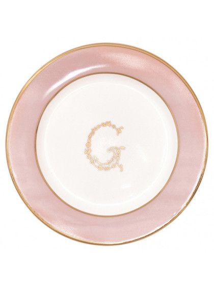 Prato Pão G Rosa Claro com fio de Ouro