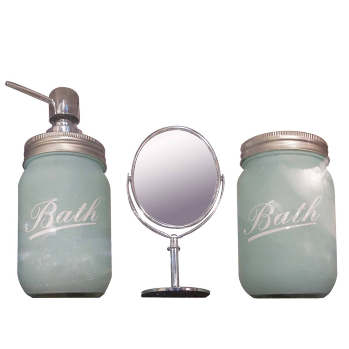 Set c/3pcs Banheiro Vidro/Metal c/espelho Clean Color Verde - Urban