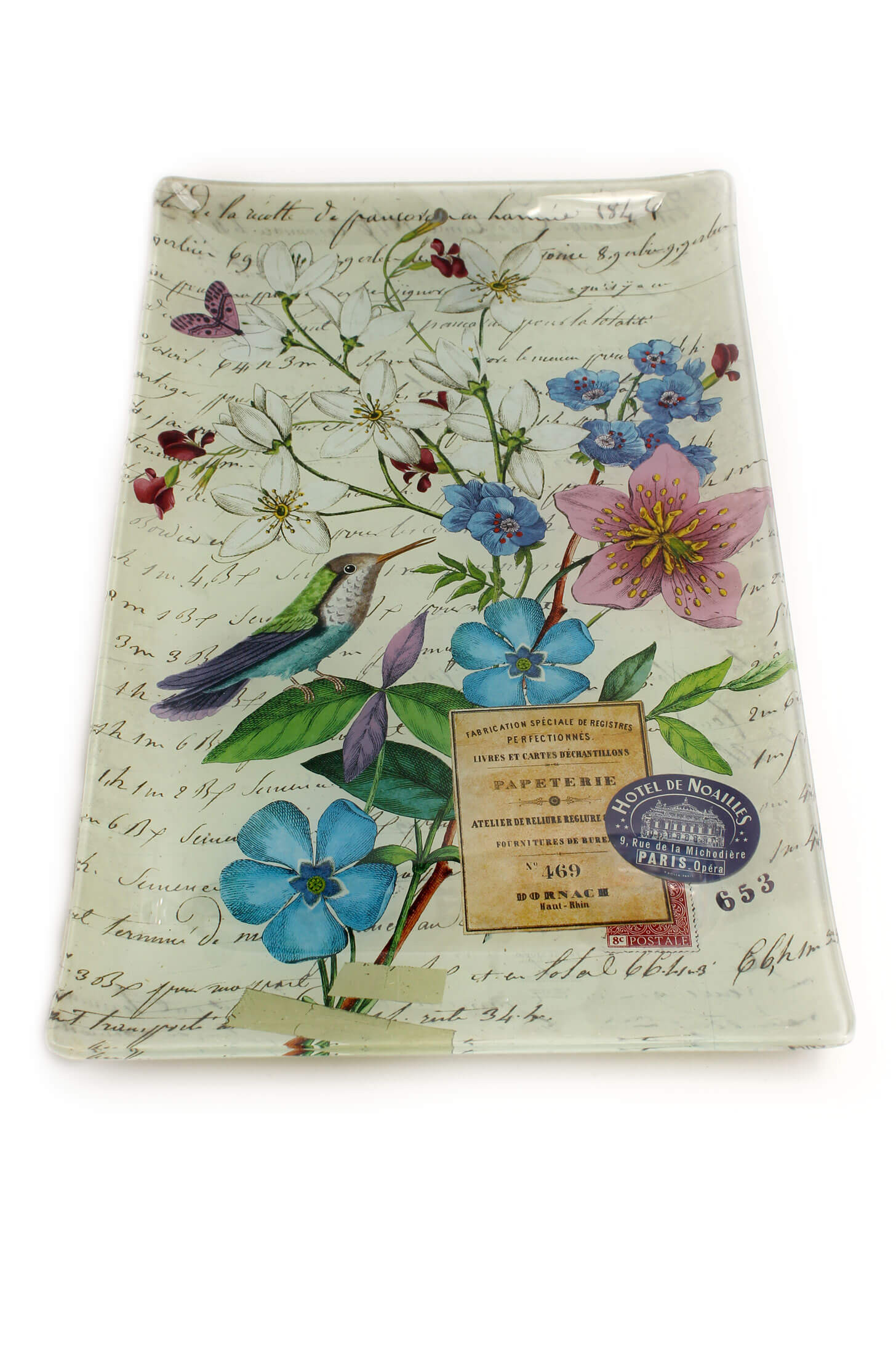 Bandeja de Vidro Grande - Branco com Flores - Fringe Studio