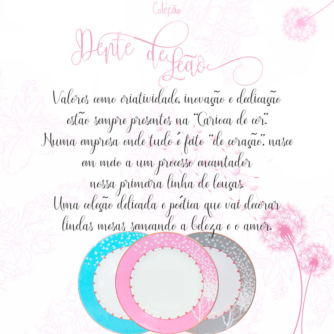 Prato de Jantar de Porcelana Azul Dente de leão - Carioca De Cor