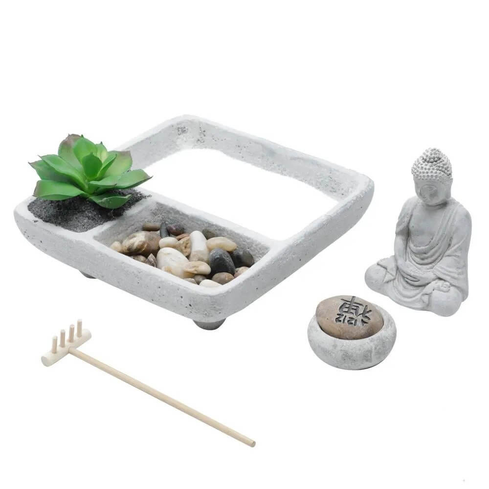 Decor Concreto com Cachepot Buddah Squared Zen Garden Cinza - Urban