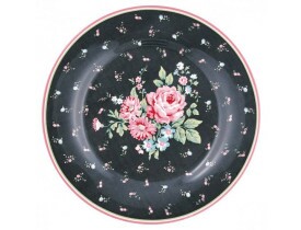 Prato de Sobremesa Cinza Escuro Com Flores
