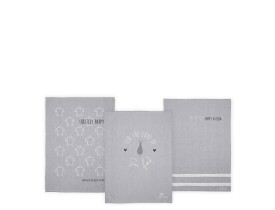 kit 3 Toalhas de Cozinha Cinza e Branco - Bastion