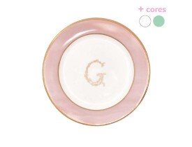 Prato de Pão Rosa e Branco com detalhe em Ouro