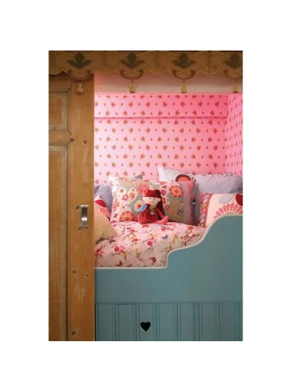 Rolo de Papel de Parede Rosa com Poá Branca