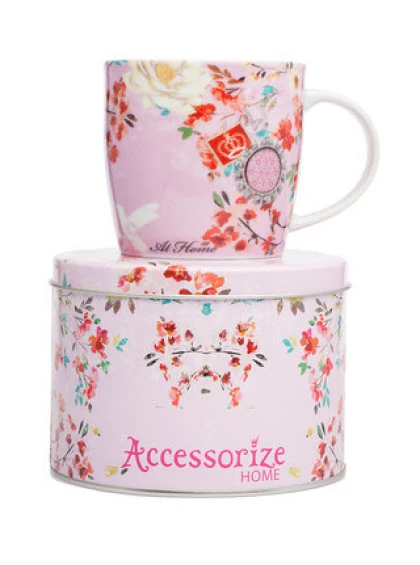 Kit Caneca de Porcelana c/ Lata Rosa Alumínio 340 ml - Accessorize