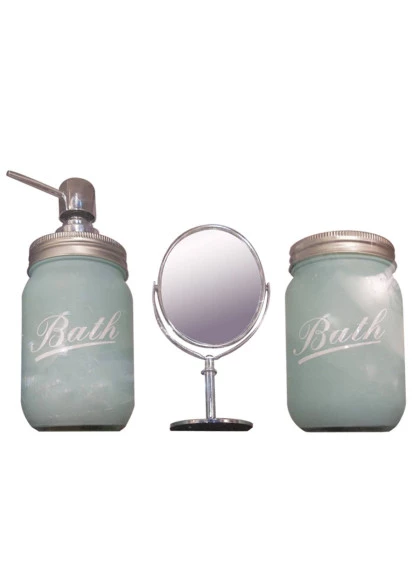 Set c/3pcs Banheiro Vidro/Metal c/espelho Clean Color Verde - Urban