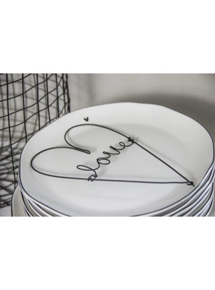 Prato Branco com Pequeno Coração Preto - Bastion