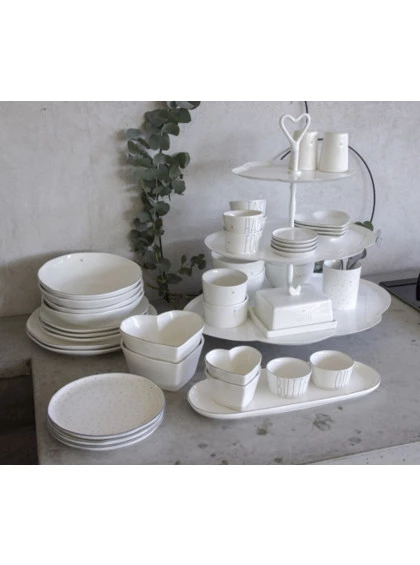 Prato Coração Branco com Borda Cinza - Bastion