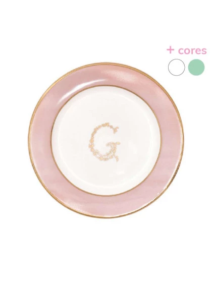 Prato de Pão Rosa e Branco com detalhe em Ouro