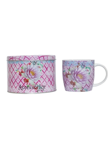 Kit Caneca c/ Lata Rosa com Flor de Porcelana/ Aluminio 340 ml - Accessorize