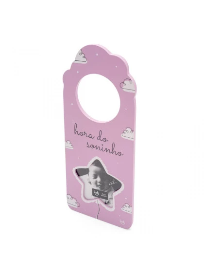 Aviso de Porta com Foto Bebê Rosa