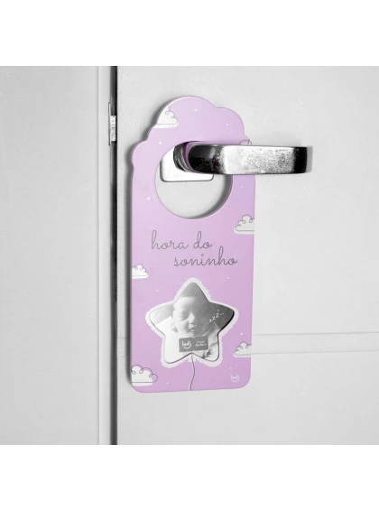 Aviso de Porta com Foto Bebê Rosa