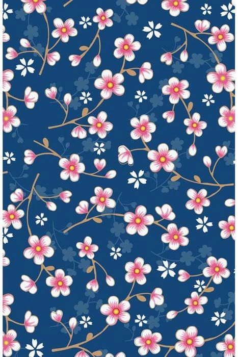 Rolo de Papel de Parede 10m Azul com Flores Rosas - Pip Studio