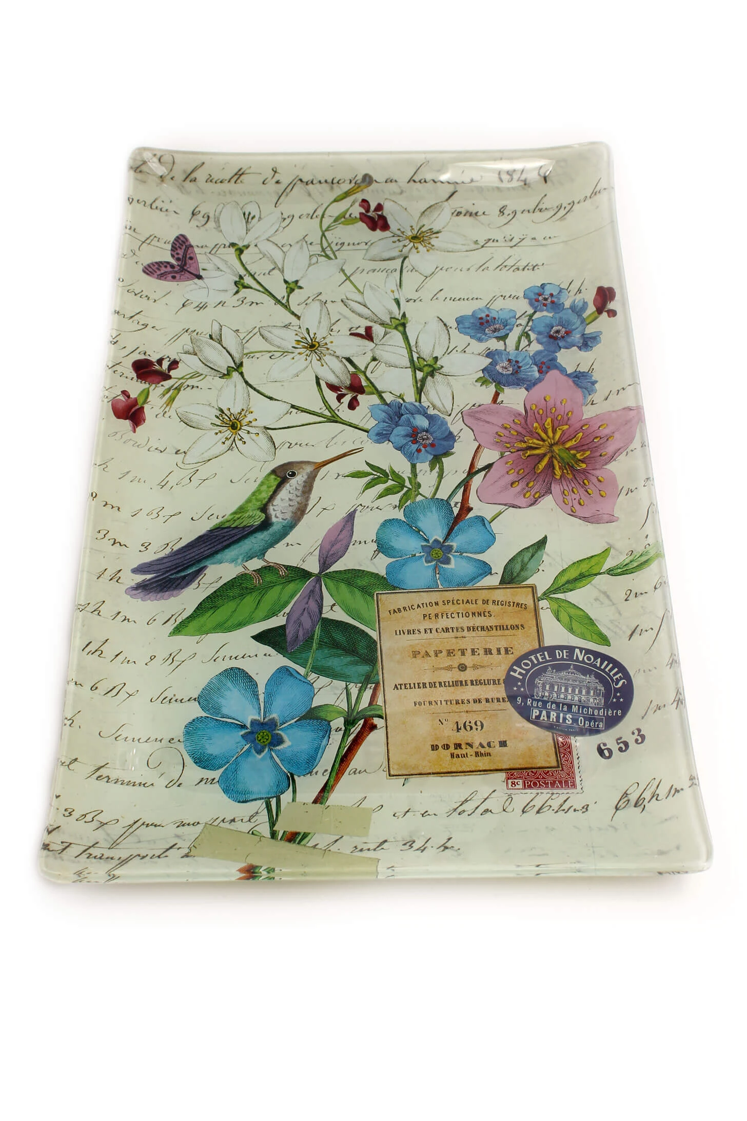 Bandeja de Vidro Grande - Branco com Flores - Fringe Studio