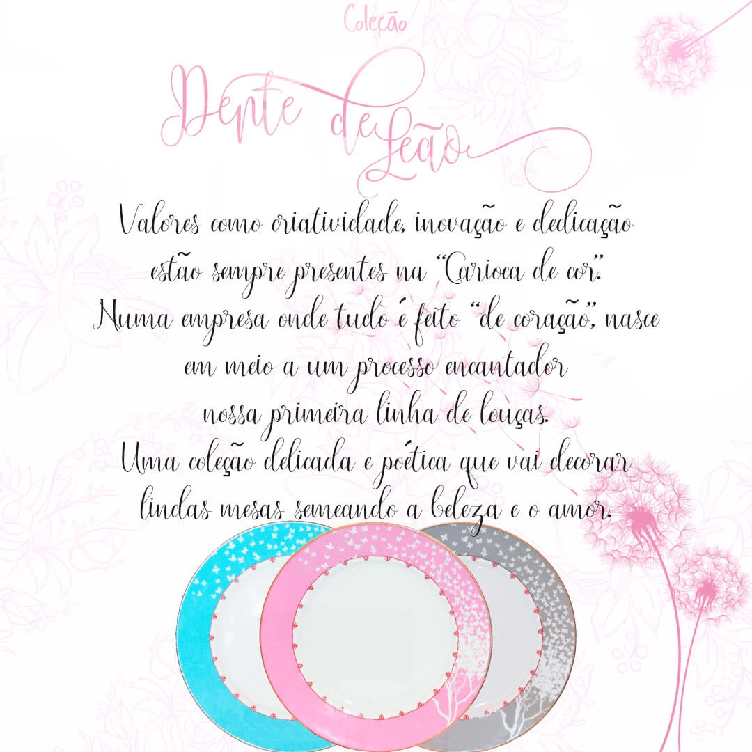 Prato de Jantar de Porcelana Azul Dente de leão - Carioca De Cor